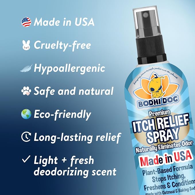 Bodhi Dog Itch Relief Spray - Natural Relief for Dry, Itchy, Allergic, or Bug-Bitten Skin - Safe for Dogs & Cats - Soothing Oatmeal Formula - Made in USA (Oatmeal, 8 Fl Oz)