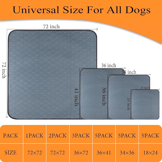 Bunlitent Washable Pee Pads for Dogs 5 Pack, 34x36 Reusable Puppy Pads with Quick Dry, Anti-Slip, Ideal for House Training, Crate & Whelping, Dog Carpet