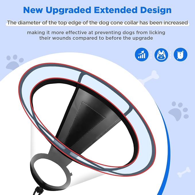 BONTHEE Clear Dog Cone Collar–Extra-Long Recovery E-Collar for Dogs, Transparent Adjustable Dog Cones Alternative for Small Large Medium Size Dogs,Protective Neck Brace with Soft Edges-L
