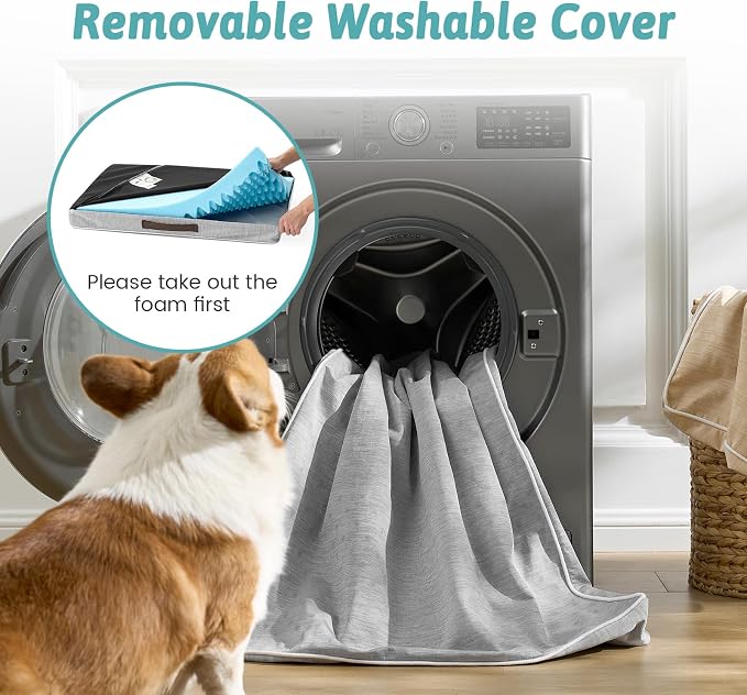 COZY KISS Cooling Orthopedic Dog Bed, Waterproof Egg Crate Foam Pet Bed with Removable Washable Cover, 36x27x3 Inch,Silver Grey