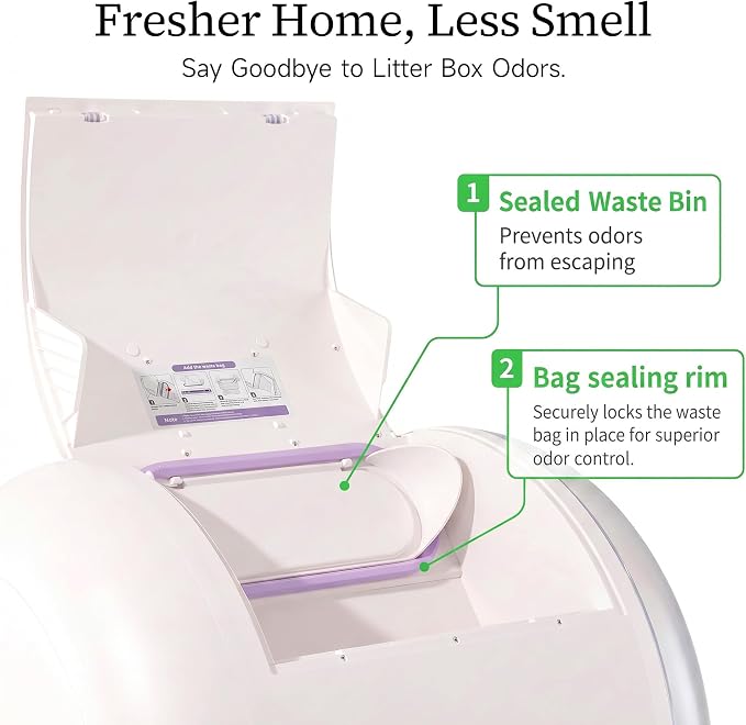 Furrytail Automatic Litter Box Self Cleaning, Kitty Litter Box, Smart Safety Sensors, Advanced Odor & Leak Control, Large Capacity for Multi Cat Homes, with App Control & 40 Trash Bags, Lilac