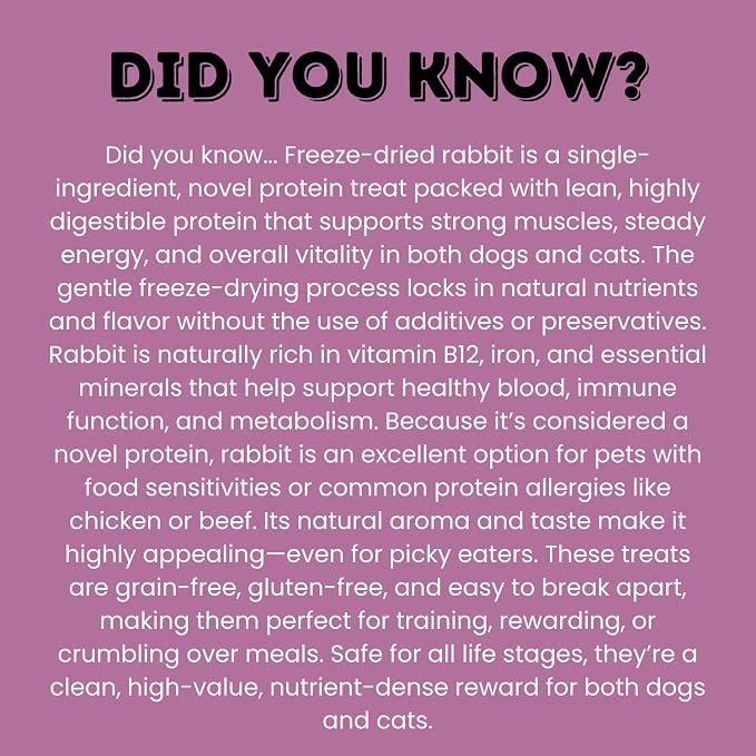hotspot pets Freeze Dried Rabbit Treats for Dogs & Cats, USA Made - 1LB Bag 500+ Pcs, Single Ingredient Rabbit Bites - High Protein, Training Reward & Food Topper - Grain Free, Low Calorie Snack