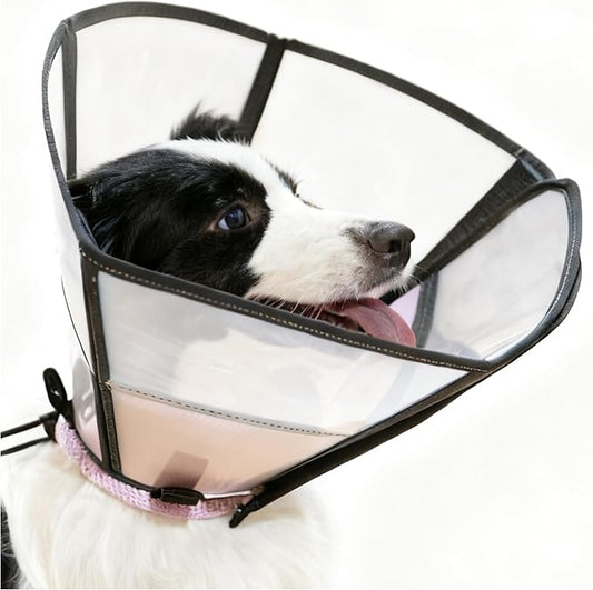 Soft Dog Cone, Stop Licking Deep Pet Recovery Collar After Surgery for Large Medium Dogs, Clear Plastic Breathable Elizabethan Head Neck Circle, Adjustable Comfortable Cones 20cm /8" Long (M Pink)