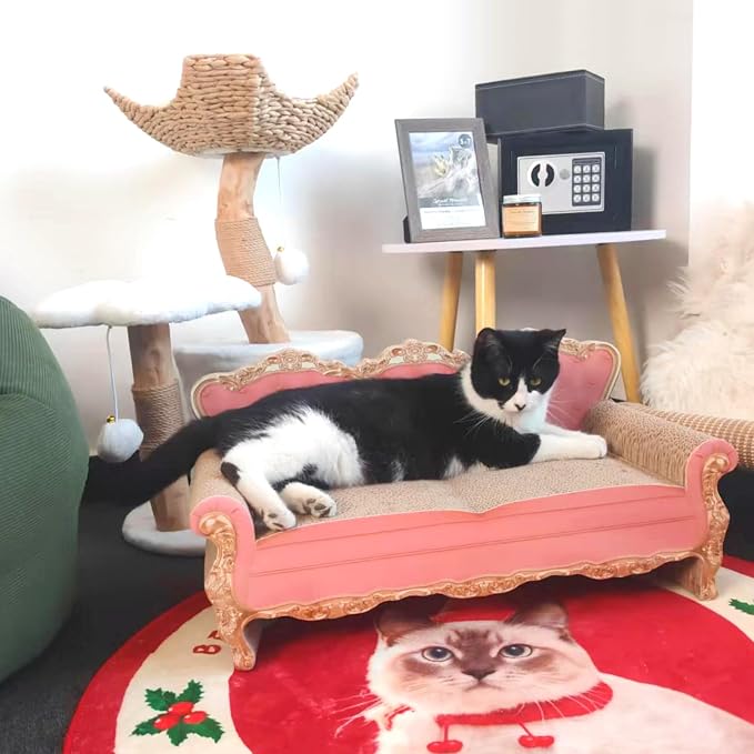 SONGWAY Cardboard Cat Scratcher Bed - Couch Shaped Cat Scratching Board, Cute Lounge Bed Scratching Pad for Indoor Cats Resting Playing