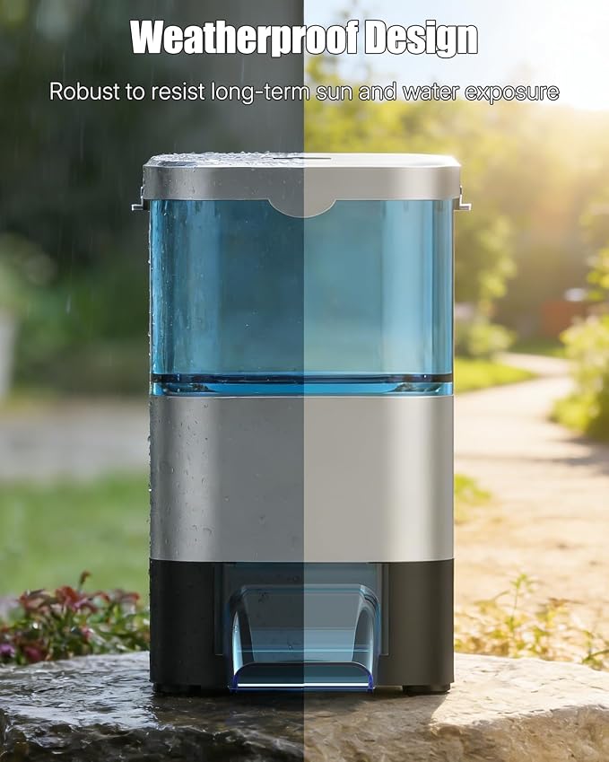Pawfly Automatic Fish Feeder for Pond, 2.8 L Large Capacity Pond Fish Feeder with Timer, Adjustable Auto Fish Food Dispenser, Moisture-Proof Outdoor Koi Fish Feeder, Battery Powered (Not Included)