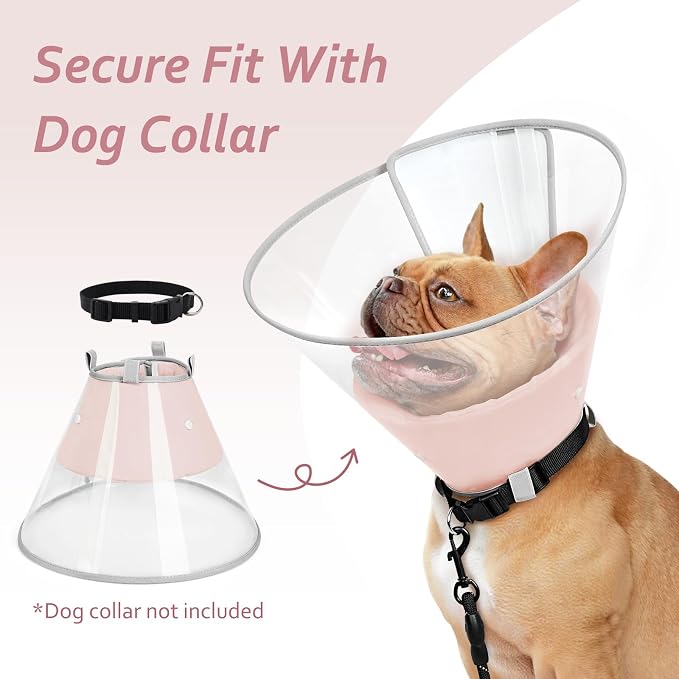 Dog Cone Collar with Snap-on Detachable Soft Liner, Lightweight Transparent Elizabethan Alternative to Stop Licking, for Spay Neuter Surgery Recovery, for Medium Large Small Dogs (Pink,2XL)