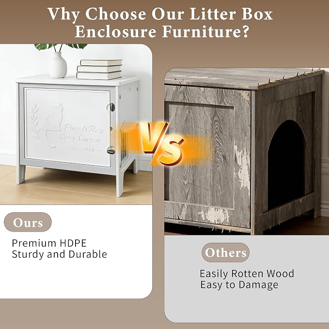 Cat Litter Box Enclosure Furniture Plastic Hidden Enclosed Litter Box Cabinet Cat House Kitty End Table for Living Room, Entryway, Balcony, Bedroom