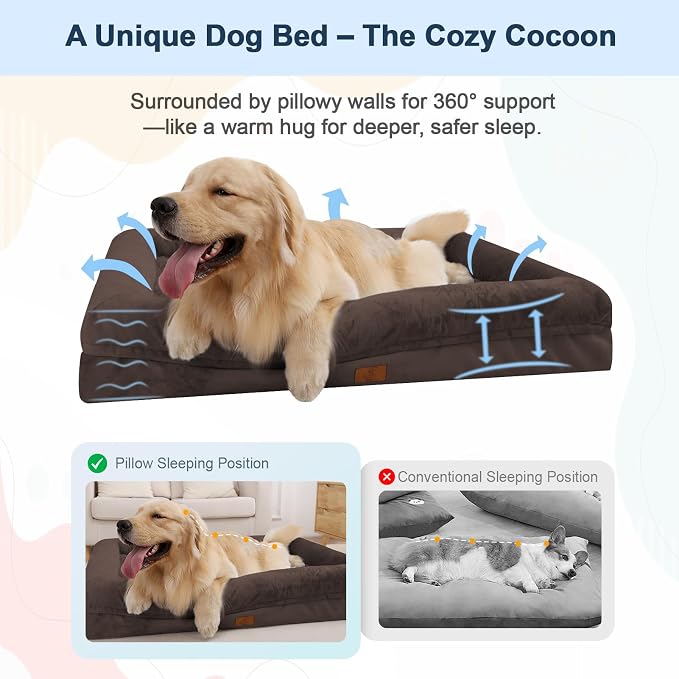 Medium Dog Bed Orthopedic for Medium Sized Dogs, Waterproof Dog Bed with Removable Washable Cover, Egg Crate Foam Pet Couch Sofa with Non-Slip Bottom, Brown