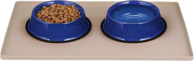 Neater Pet Brands Outdoor Camping Style Pet Bowl - No-Tip Non-Skid Water or Food Bowl for Cats & Dogs (32 oz., Blue) with Neater Mat Waterproof Silicone Bowls Mat