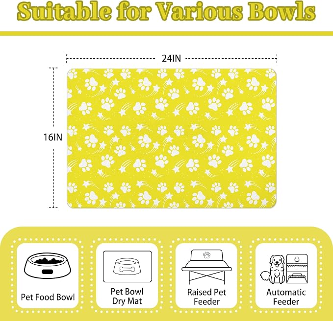 Dog Food Mat 16x24 Inch Pet Feeding Absorbent Mats for Floor Dog Cat Water Bowl Placemat Non-Slip Washable Pet Food and Water Mat