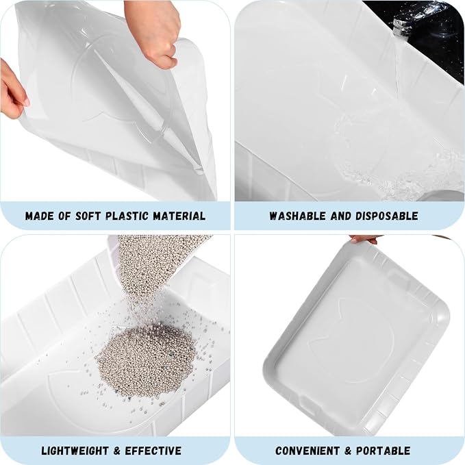 Bokon 25 Count Disposable Litter Box for Cat, Large Disposable Litter Tray for Travel Home Durable Portable Plastic Kitty Litters Boxes Leak-Resistant Easy-Grip Rim, 15.7 x 11.8 x 3 Inches(White)
