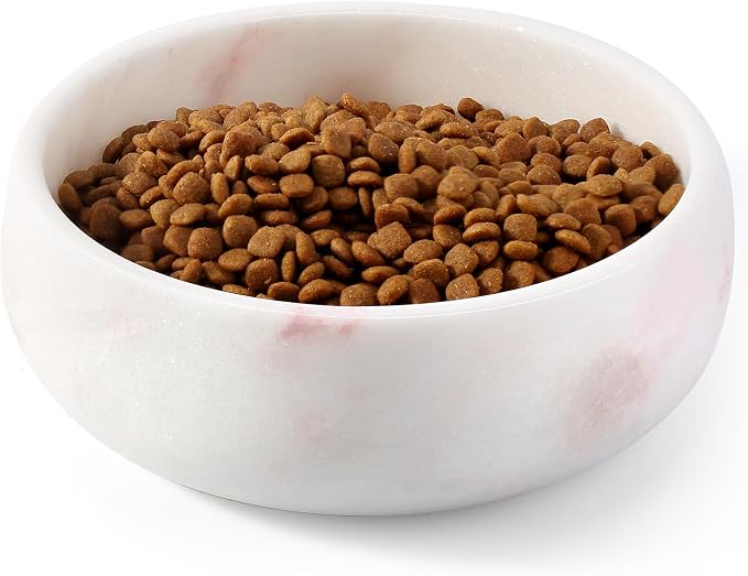 Karibiber Marble Dog Bowl, 5lbs Weighted Dog Food Bowl, Non-Slip Large Heavy Water Bowls, Cute Pink Stone Food and Water Dish for Medium Dogs, Natural Marble, Easy to Clean, Holds 4 Cups