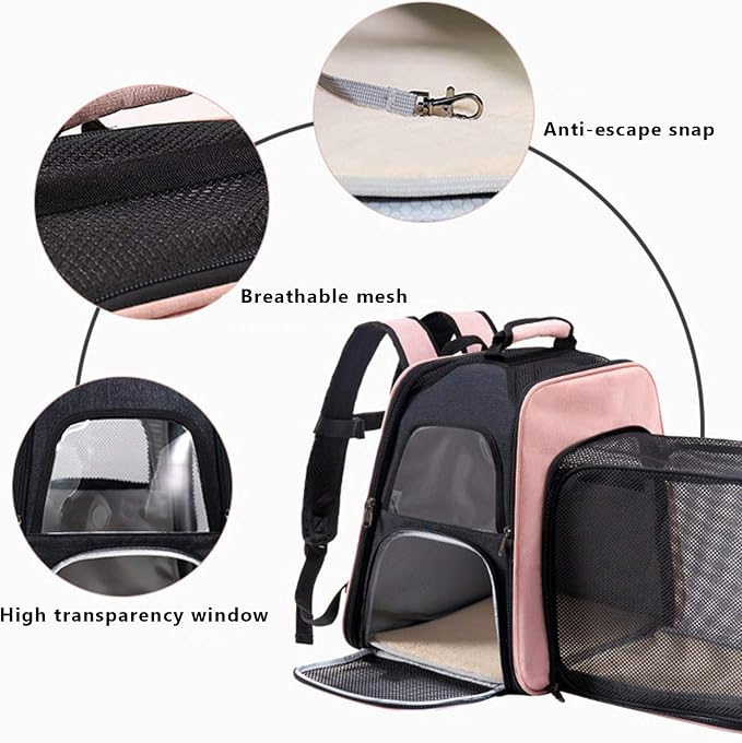Pet Carrier Backpack,Dog Cat Carrier Backpack,Expandable with Breathable Mesh for Small Dogs Cats, Puppies,Airline-Approved for Hiking Travel Camping Outdoor Hold Pets Up to 22 Lbs