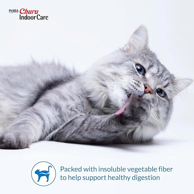 INABA Churu for Cats, Functional, Creamy Lickable Purée Cat Treat for Indoor Care and Hairball Control with Taurine & Vitamin E, 0.5 Ounces Each, 48 Tubes (4 per Pack), Tuna Recipe