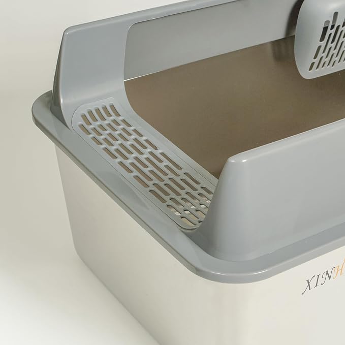 Open Stainless Steel Cat Litter Boxs 21.7" Lx 12.6" W x 11.8" H with Scoop.Particularly Well-Suited to Large Cats