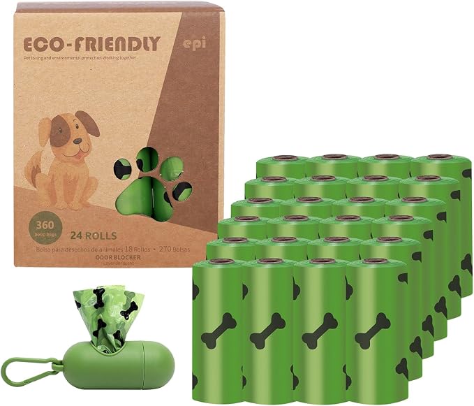 Dog Poop Bags, 24 Rolls/360 Bags with Dispenser, Extra Thick Doggy Poop Bags, Cat Poop Bags, Dog Bag, Pet Waste BagsUnscented, Leak-Proof, Easy Tear-Off