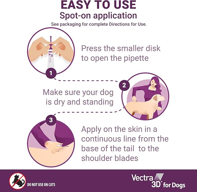 Vectra 3D Flea and Tick Prevention for Dogs, Kills and Repels Fleas, Ticks & Mosquitoes | Fast‑Acting, Waterproof, No Prescription Needed | Large Dogs 56–95 lbs, 3‑Month Supply
