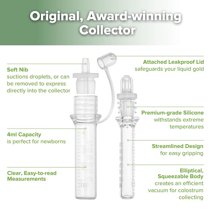 haakaa Colostrum Collector Syringes Set Colostrum Harvesting Kit Include 2 Storage Cases and 2 Cotton Cloth Wipes to Collect Store and Feed Colostrum, 0.1oz/4ml,12pcs