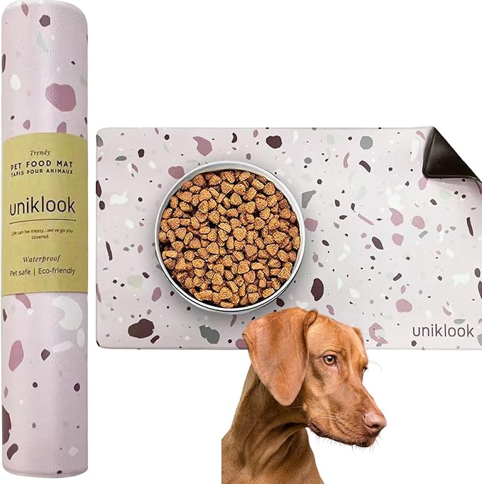 Large Pet Placemat, Dog Cat Food Water Bowls Mat Feeding Station Pet Safe 28" X 16.5" Waterproof Easy to Clean Dog Modern Designs Boho Uniklook