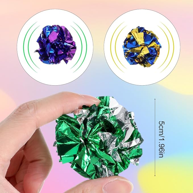 150 Pcs Cat Crinkle Toys, 2-Inch Crinkle Balls for Cats, Colorful Aluminum Foil Cat Balls for Indoor Cats, Interactive Ball for Chase, Pounce, and Exercise