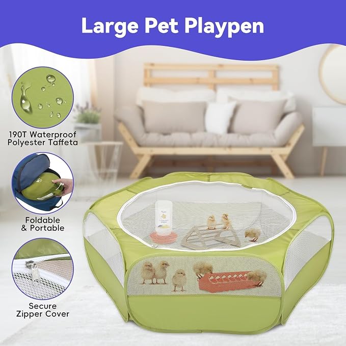 Pawaboo Chick Brooder Box for Chick Starter Kit, Brooder Pen/Chicken Supplies Brooders Box with Chicks Perch Brooding Up to 15 Chicks, Duck and Quail, Green + Red + Wood Color