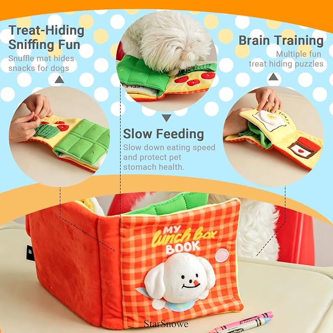 StarSnowe×Cute Dog Enrichment Toys,Squeaky Snuffle Book Series,Interactive Sniff Mat for Mental Stimulation & Slow Feeding,Treat Puzzle Toys for Puppy,Crinkle Gifts (Green - Christmas)