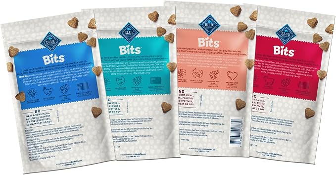 Blue Buffalo Bits Soft Dog Treats for Training, Made with Natural Ingredients & Enhanced with DHA, Beef, Salmon, Turkey, & Chicken 4-oz Variety Pack, 4 ct