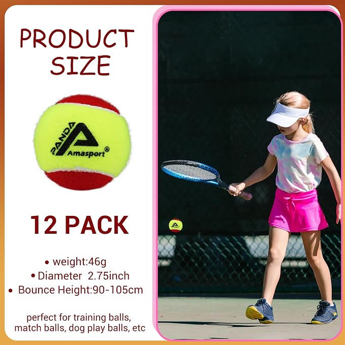 AMA SPORT Tennis Balls - 25%-50%-75% Low Compression Stage Practice Tennis Balls for Beginners Youth Training
