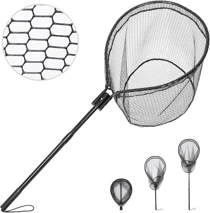 High Strength Large Landing Net - Rubber Fishing Net with Long Telescoping Handle & Soft Rubber Netting, Landing Nets for Fishing, Ideal for Boat, Pier, River Angling