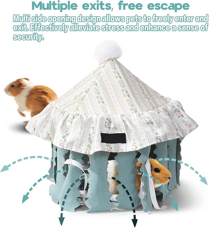 Hamster Hideout Tent with Curtain,Bunny Hideout, Machine Washable Guinea Pig Hide Tent Houses & Habitats, Triangular Hideout Shelter Small Animal Bed,Ferret, Rat, Chinchilla, Squirrel（Round）