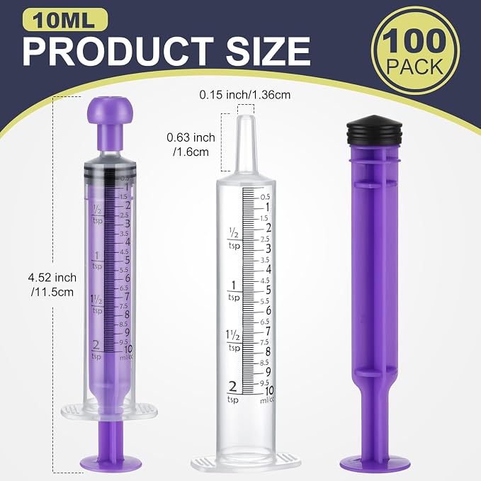 TrelaCo 100 Pieces Plastic Syringe for Liquid with Caps Colored Syringe Without Needle Colorful Measuring Tools Individually Sealed for Pet Feeding, Industrial Scientific Labs, 5 Colors(10 ml)