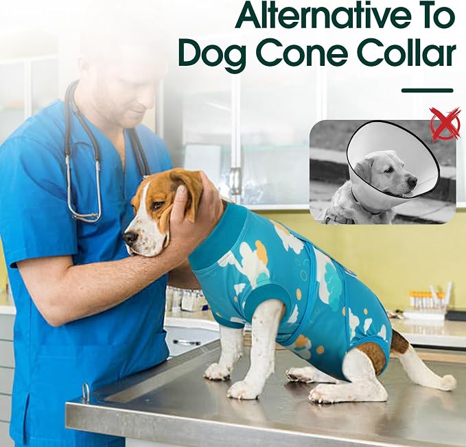 Kuoser Dog Surgery Recovery Suit, Pet Recovery Suit for Dogs Female Male Spay Neuter, Anti-Licking Dog Surgical Onesie for Abdominal Wounds Skin Issues, Dogs Bodysuit Cone E-Collar Alternative, L