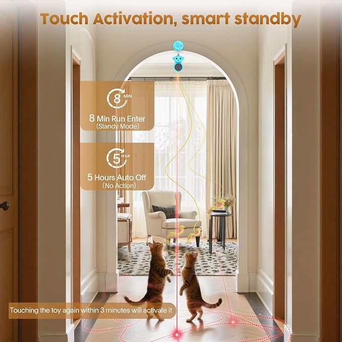 Interactive Cat Toys for Indoor Cats: 2-in-1 Laser Pointer Cat Toy with Automatic Flying Bird & Mouse Wand, Adjustable Speed USB Rechargeable Doorway Hanging Toy for Bored Kittens and Adult Cats