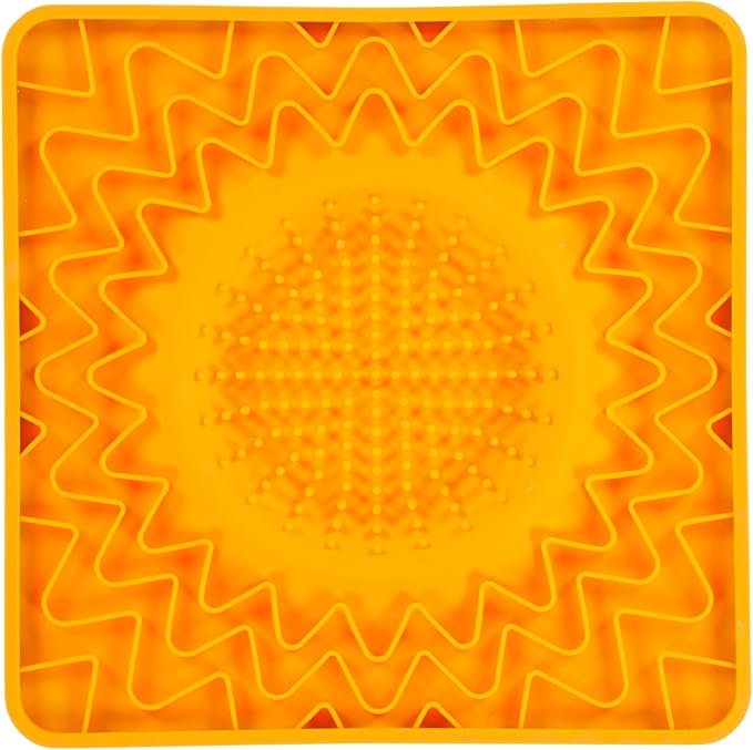 Messy Mutts Framed Silicone Therapeutic Licking Bowl Mat | 9.5" x 9.5" | Slow Feeder Mat for Boredom & Anxiety | Lick Pad for Dogs & Cats | Orange