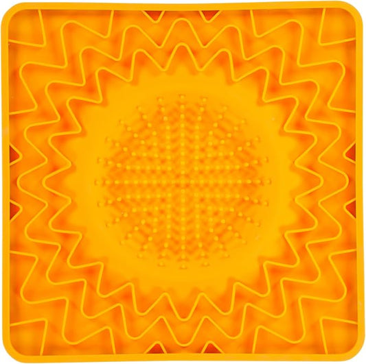 Messy Mutts Framed Silicone Therapeutic Licking Bowl Mat | 9.5" x 9.5" | Slow Feeder Mat for Boredom & Anxiety | Lick Pad for Dogs & Cats | Orange