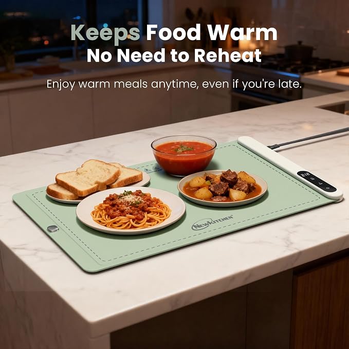 Warming Mat for Food, 24"x15" Food Warming Mat 6 Temperature & 6 Timer Settings Upgrade Graphene Fast Full Surface Heating-Versatile Food Warmer for Gatherings, Parties, Everyday Use-Slate Gray Green