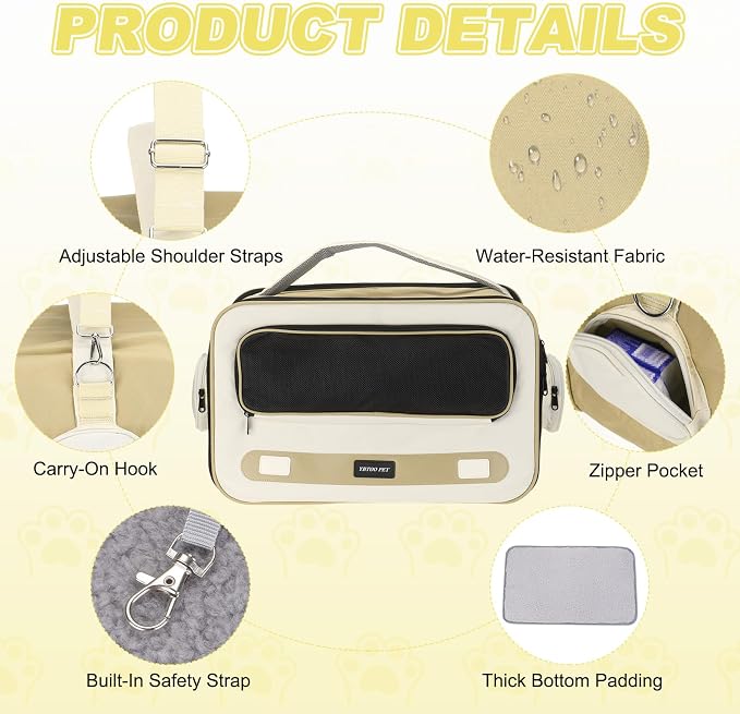 Cat Carrier for Pet, Adjustable Shoulder Strap, Breathable Dog Carrier Cat Carrying Case Pet Travel Bag Up to 14.3 lbs (Khaki), Intended for Hiking/Camping/Traveling