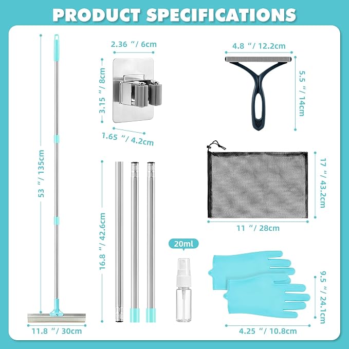 Carpet Rake for Pet Hair Removal Tool, 6 in 1 Pet Hair Remover Broom Kit, Cat Dog Carpet Rake with 53'' Adjustable Handle for Rugs, Mats, Couch