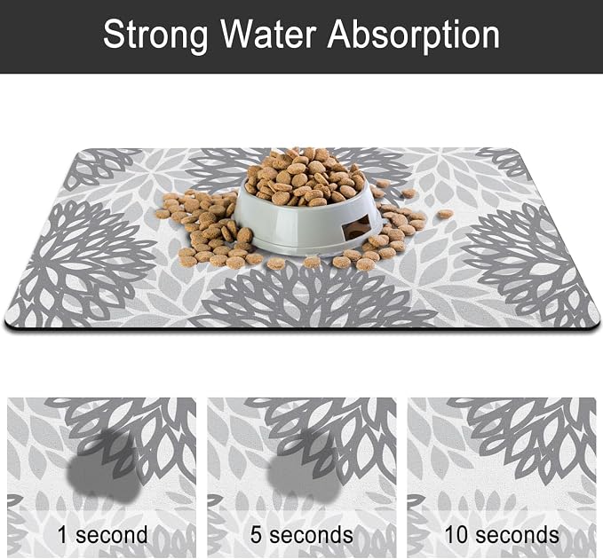 Dog Food Mats for Floors, Absorbent and Quick-Drying Pet Cat Food Mat,Anti-Fouling and Easy-to-Clean Pet Feeding Mat,Dog Bowl Mat for Messy Drinking Water Bowls.17x27, Bohemia Dahlia Floral Style