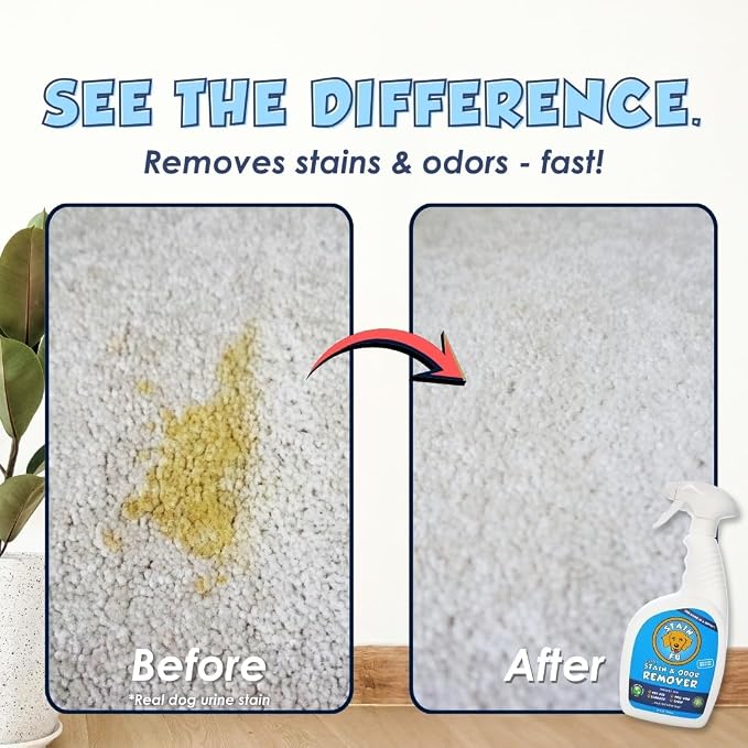 Pet Stain & Odor Remover – Carpet Cleaner Spray for Dog & Cat Urine, Feces, Vomit, Coffee & Wine Stains – Upholstery, Rugs & Furniture Cleaner – 24 oz