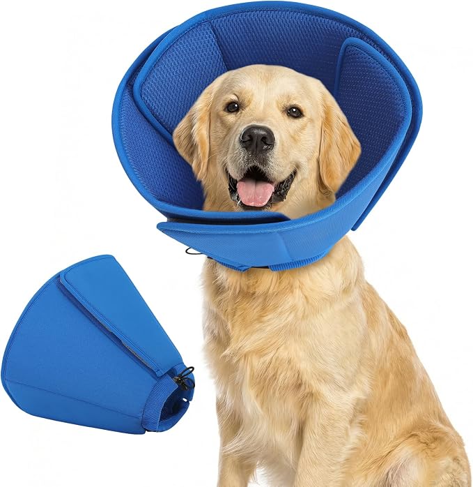 Dog Cone Collar - Soft Elizabethan Collar for Dogs After Surgery, Comfy Cone for Dogs to Stop Licking, Adjustable Dog Cone Alternative for Wound Healing (Navy, L)