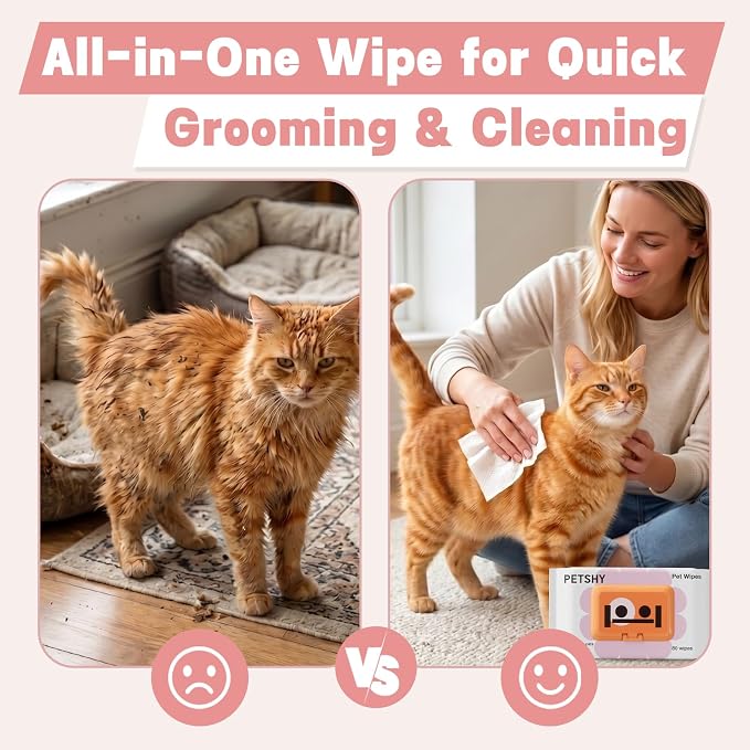 Hypoallergenic Dog Wipes for Paws & Butt, Extra Thick Plant Based Pet Wipes for Dogs & Cats, Alcohol-Free Lick-Safe Grooming Wipes, 80 Count