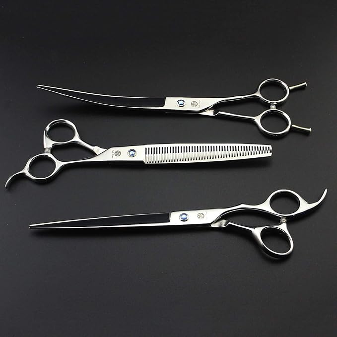 Purple Dragon 8.0 inch Dog Hair Cutting, Curved and Thinning Scissor Shears Pet Grooming Tool Kit