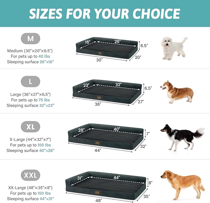 COZY KISS Orthopedic Dog Bed for Large Medium Size Dog, Dogs Crate Bed, L Shaped Foam Anti-Slip Bottom Pet Cat Sofa with Washable Removable Cover, Suitable for Pet Up to 75 lbs, 36x27x6.5 inch, Black