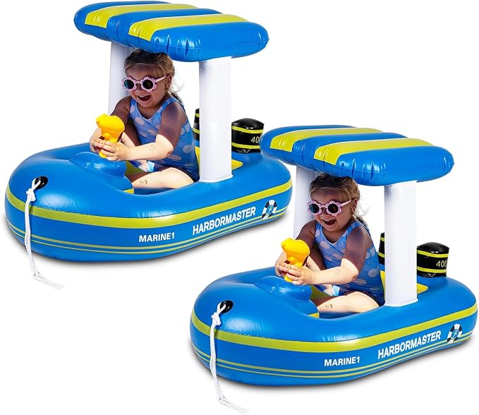 Police Boat Inflatable Pool Floats Kids, Toddler Harbor Master Police Patrol Inflatable Boat Pool Float Ride On, Fun Water Toy Squirter Pool Toy, Police & Fire Rescue Theme Pool Raft for Boys, Girl