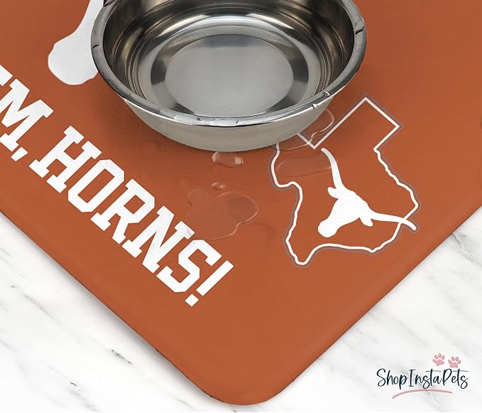 Texas Longhorns Officially Licensed Food and Water Mat for Dogs and Cats | 18" x 29" | Non-Slip | Water-Proof