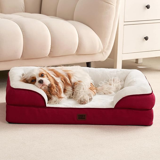 EHEYCIGA Orthopedic Dog Beds for Extra Large Dogs, Waterproof Memory Foam XL Pet Bed with Sides, Non-Slip Bottom and Egg-Crate Foam Big Dog Couch Bed with Washable Removable Cover,Red