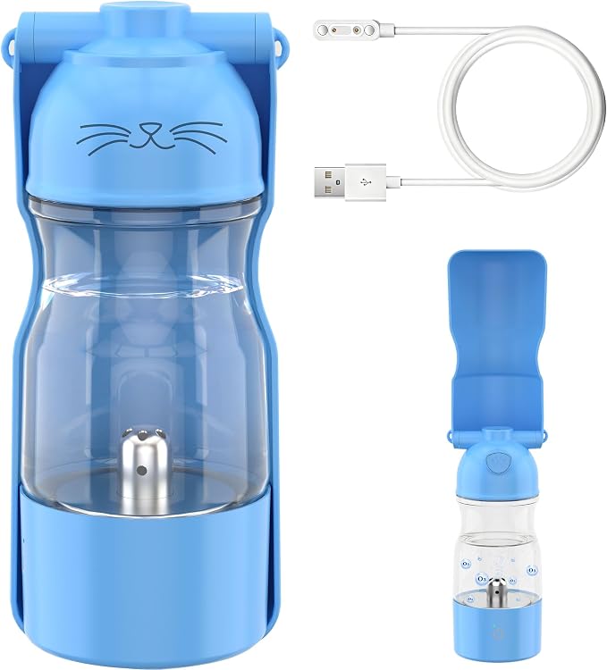Amerisun Portable Dog Water Bottle with Ozone Purification-Active Oxygen Puppy Water Bowl & Dispenser for Travel, Improves Taste and Boosts Immunity for Pet Health Care Water Bottle (A-013Bblue)
