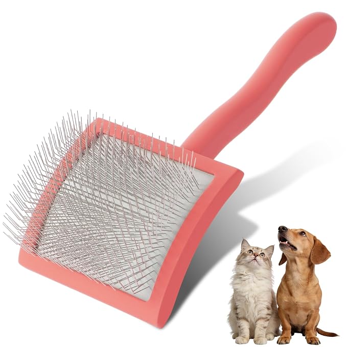 Ergonomic Slicker Brush for Dogs - Deshedding Tool for Thick Undercoat, Grooming Brush for Large Dogs (Samoyed), Easy-Clean, Red Large