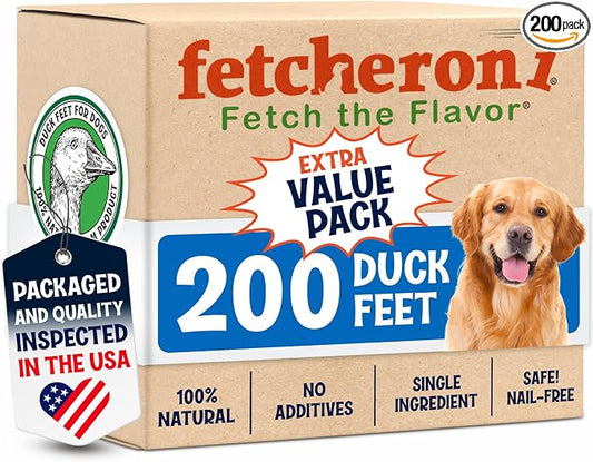 Premium Duck Feet for Dogs - Natural Dehydrated Treats - Whole Poultry Digestible Chews - for Pets (200 Count)